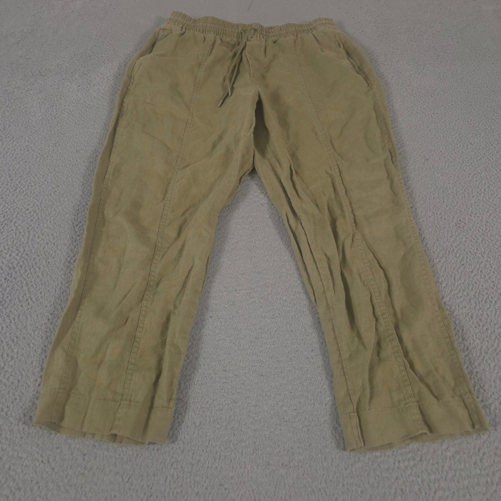 Athleta Pants Womens Large Green Retreat High Rise Linen Ankle Straight Leg Seam